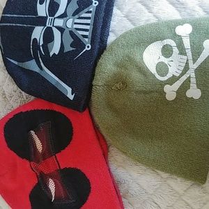 Assorted beanies (skull,Darth Vader,and Deadpool)